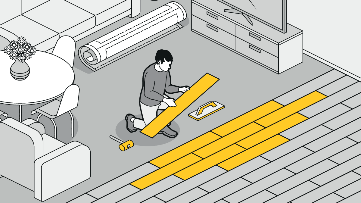 An illustration of a person laying new flooring as an easy home upgrade.