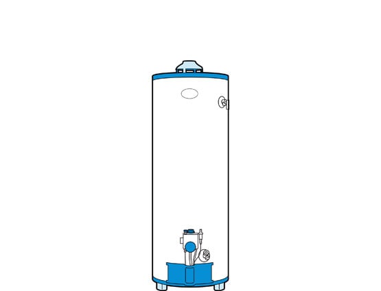 Illustration of a storage tank water heater.