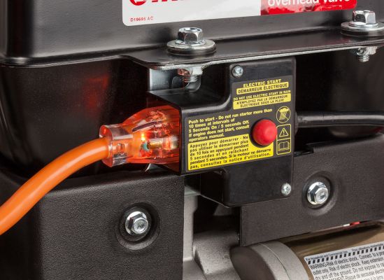An electric start on a snow blower.