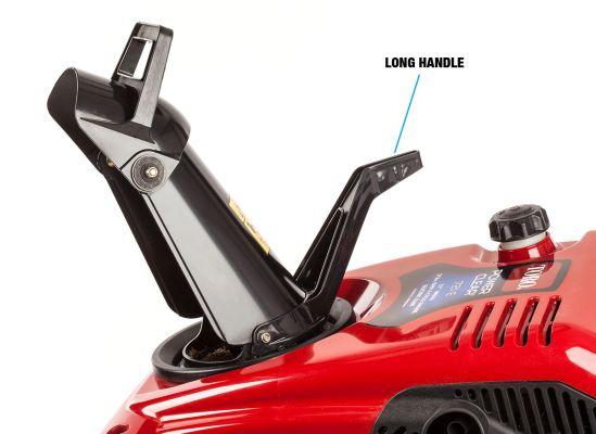A long handle on a snow blower.