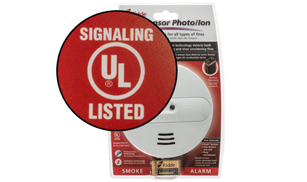 UL Stamp on packaging for a smoke alarm.