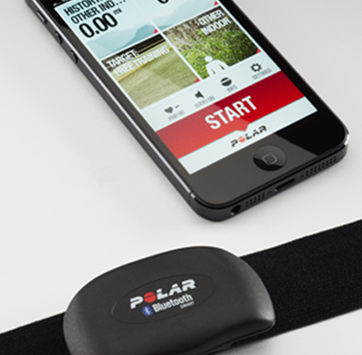 Photo of a chest strap heart-rate monitor.