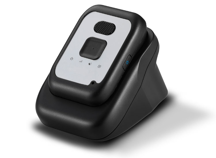 The Bay Alarm Mobile GPS medical alert on charging stand.
