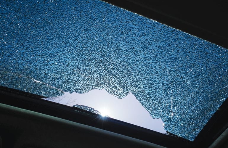 A shattered sunroof