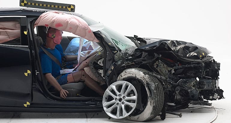 2017 Chevrolet Malibu after the small offset front crash test. 