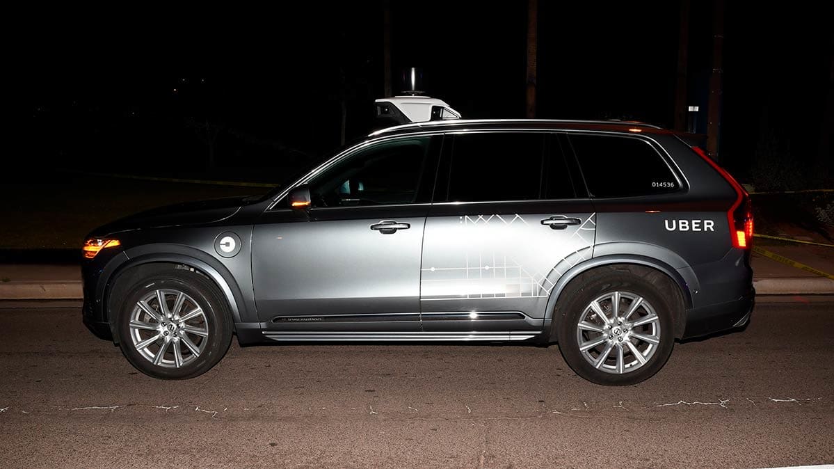 A self-driving Uber test car SUV that was involved in a fatal crash in Arizona. 