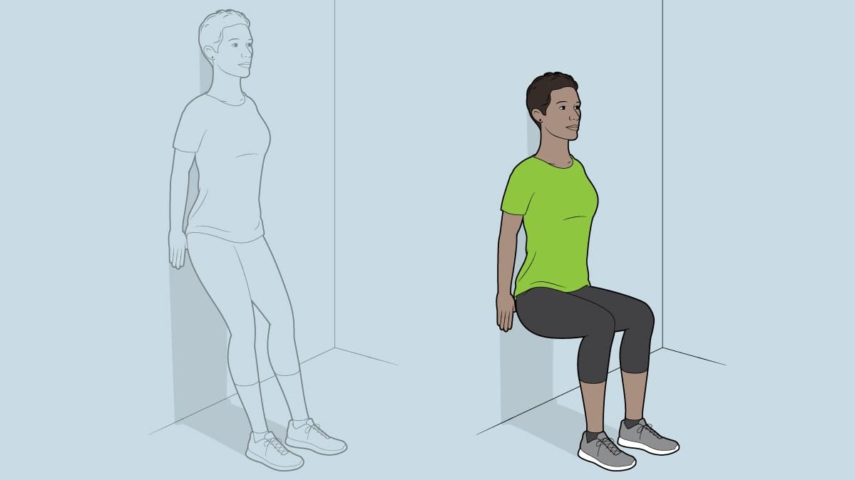 Wall sit exercise for a binge-watch workout