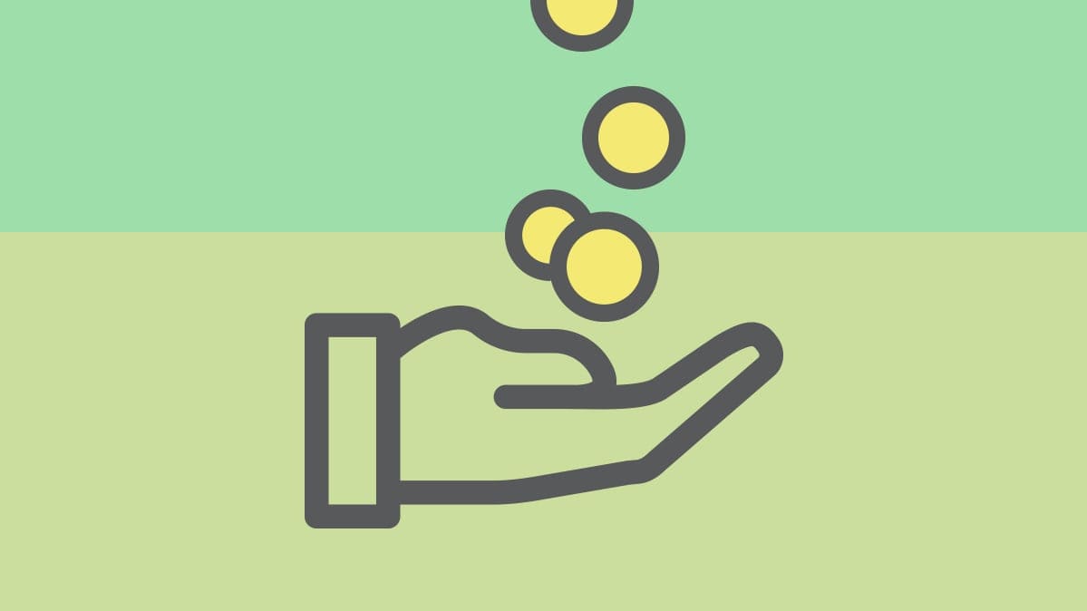 Illustration of coins falling into a hand