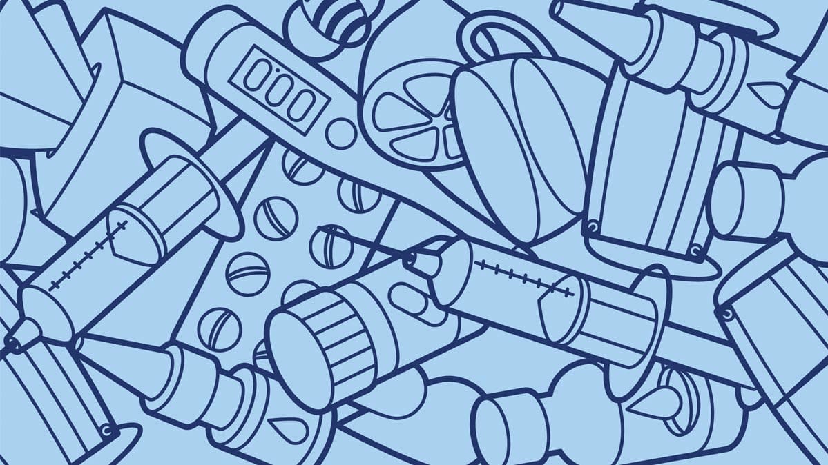 An illustration of a pile of medical supplies