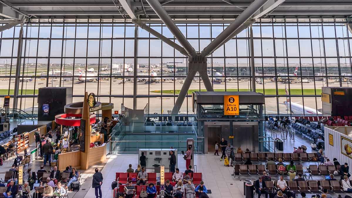 Inside a terminal at Heathrow Airport, where passengers pay the highest facility charges in the world