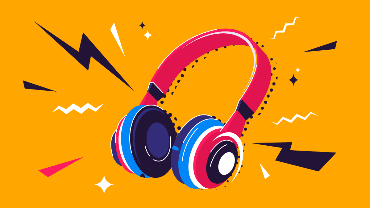 An illustration on a pair of headphones.