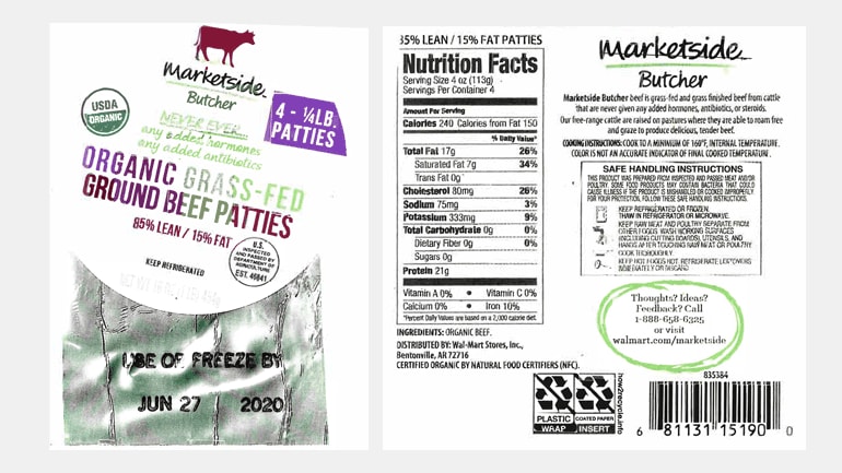 Label from recalled ground beef, Marketside Butcher