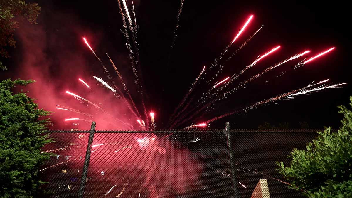 Fireworks going off in Harlem, New York City, on June 20, 2020