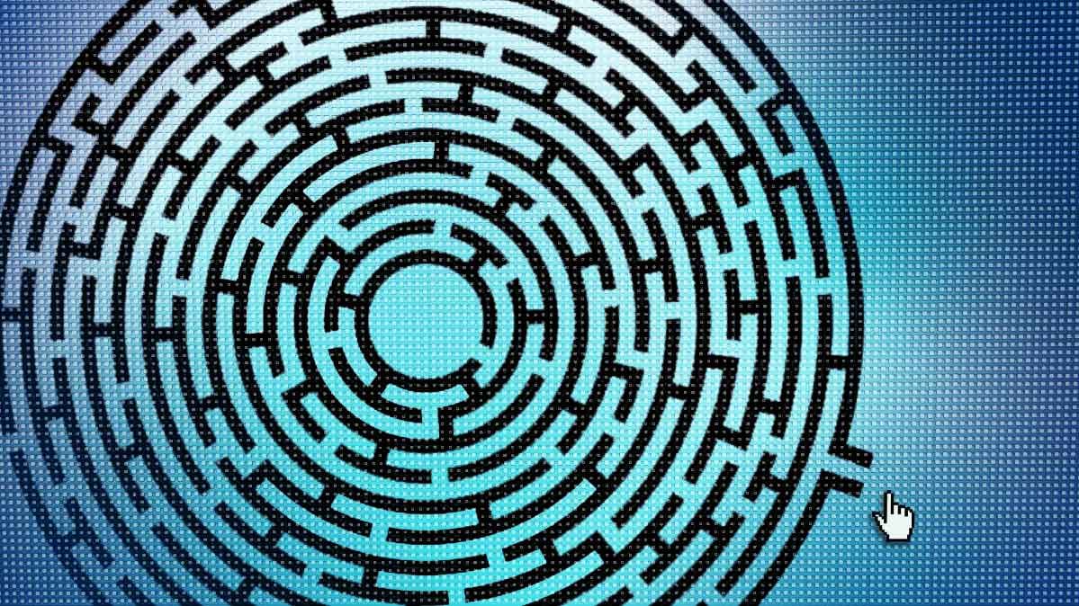 An illustration of a maze to represent how California's new privacy rights are difficult to navigate. 