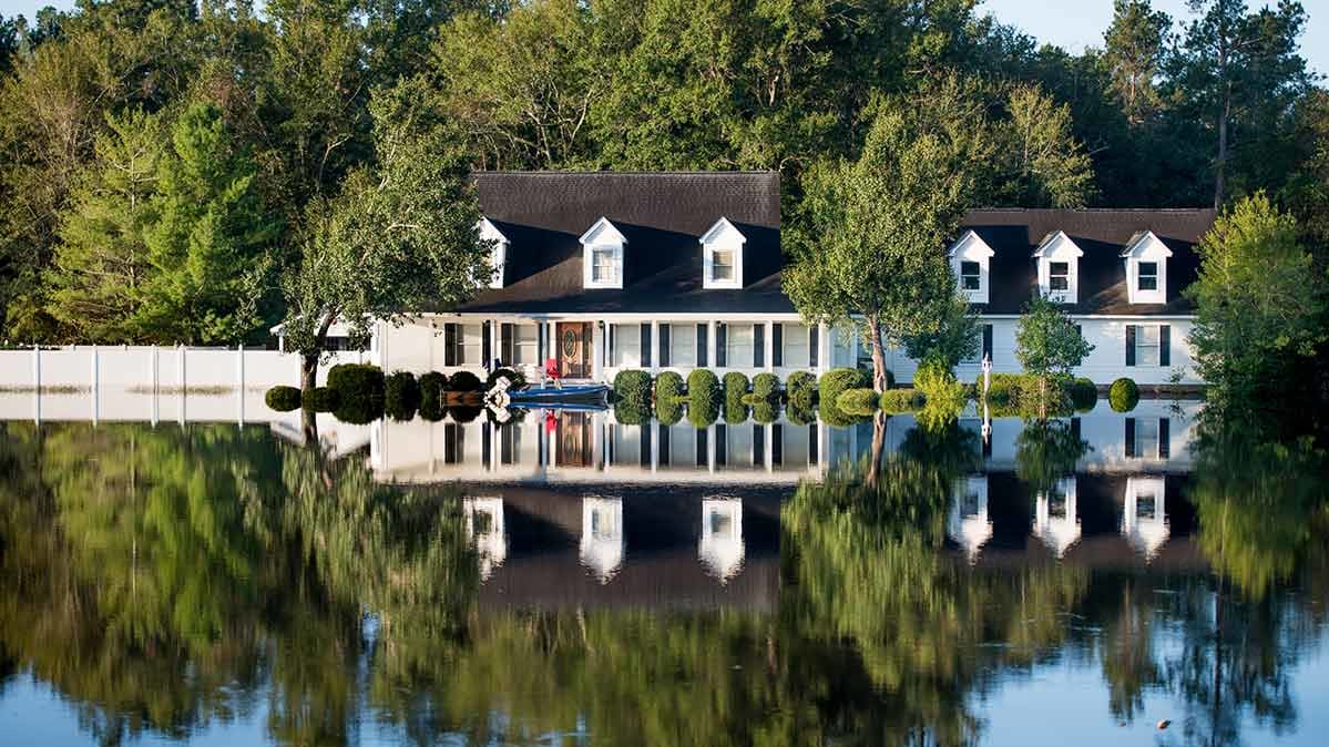 The exterior of a house after a flood.