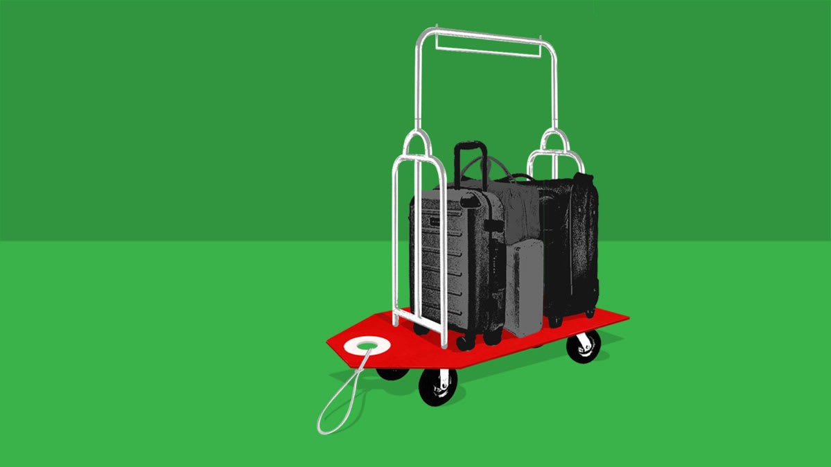 An illustration of luggage on a price tag.