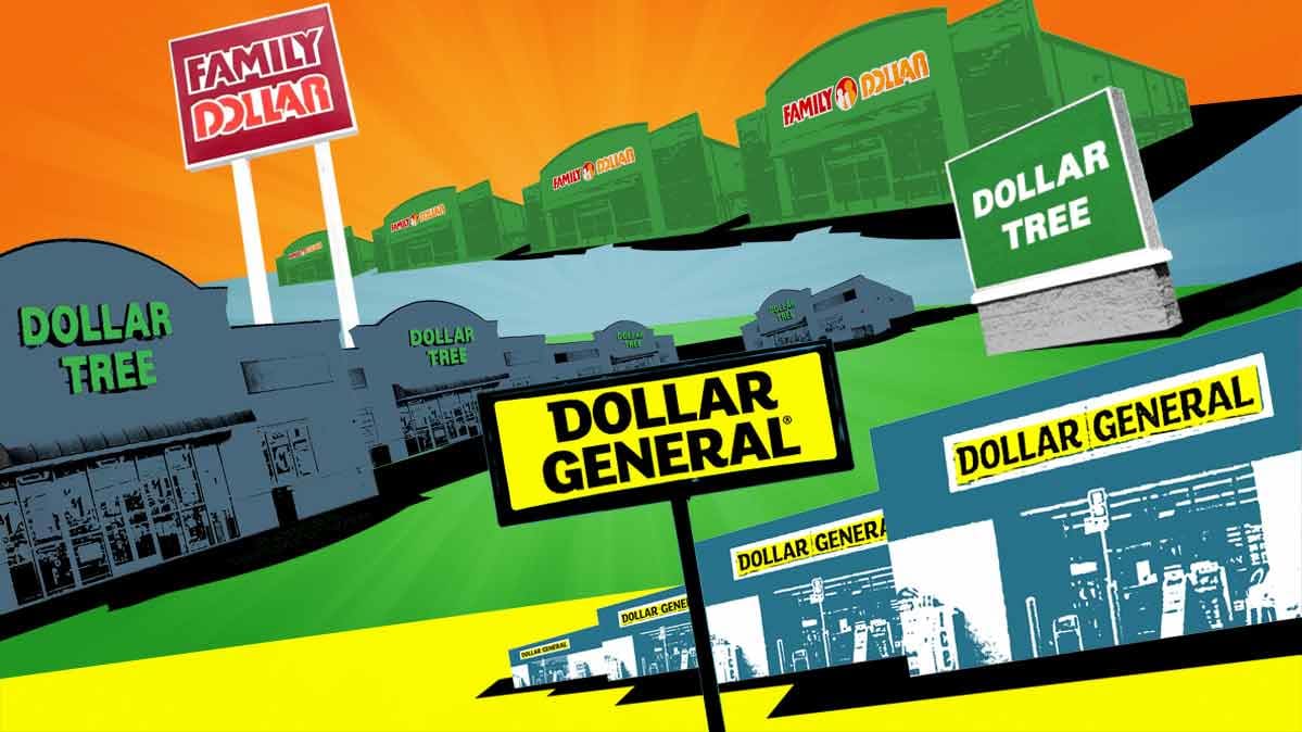 Illustration of dollar stores.