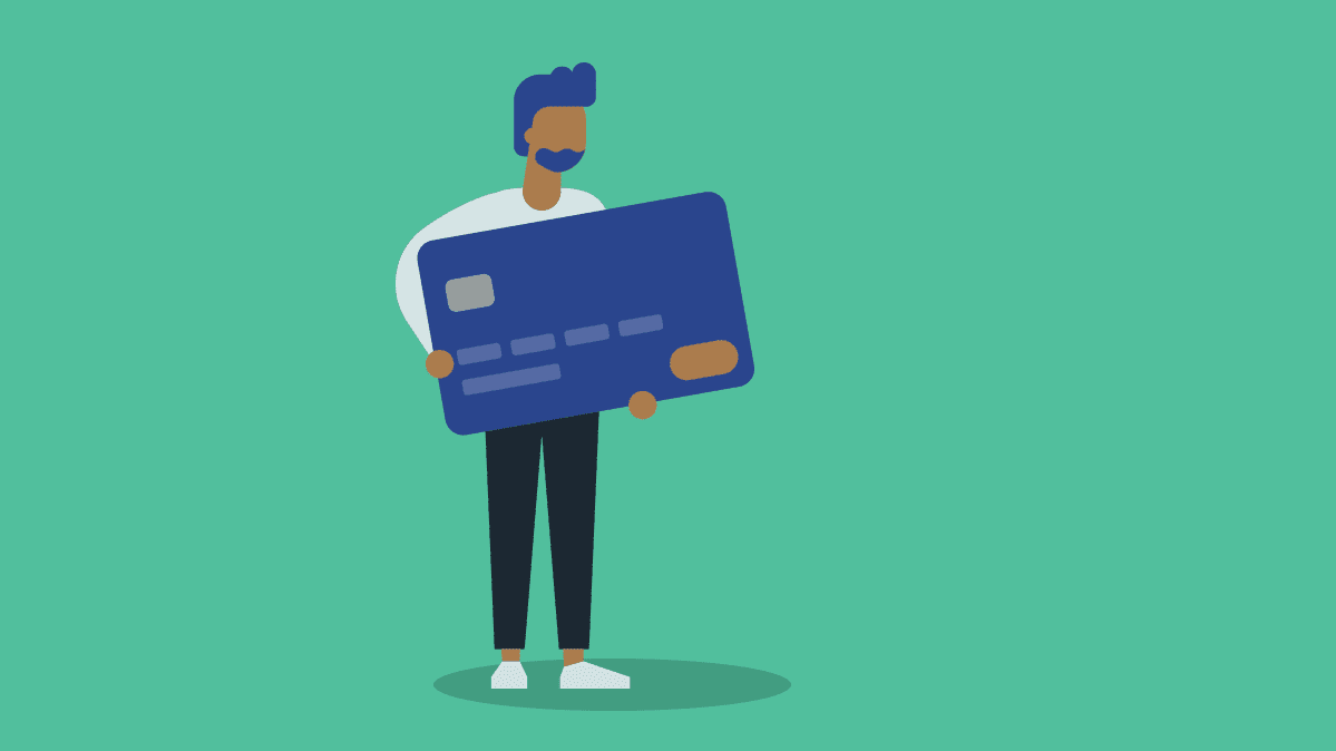 Illustration of a person holding a large credit card.