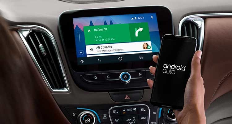 An image of Google's Android Auto, similar to Apple CarPlay, that links smartphones to compatible in-car infotainment systems.