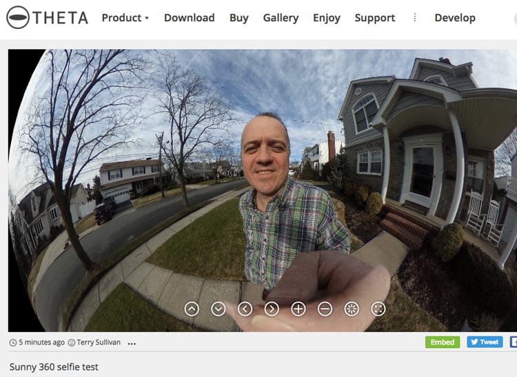 A screenshot of an outdoor self portrait shot with a 360-degree camera