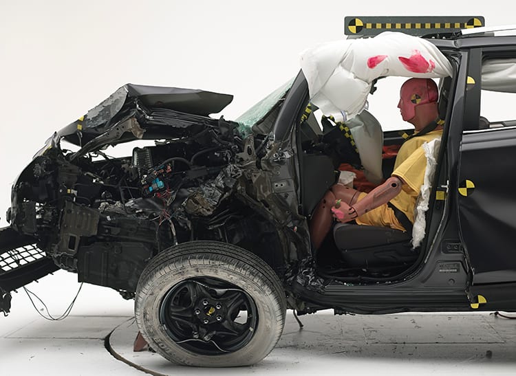 2013 Toyota RAV4 after a small overlap front crash test by IIHS