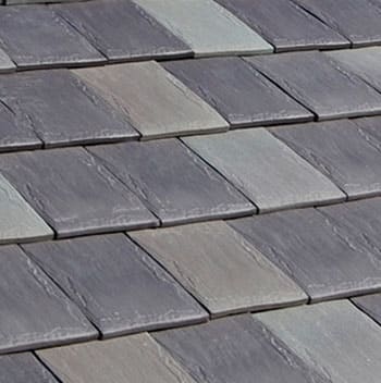 Faux slate roofing shingles.