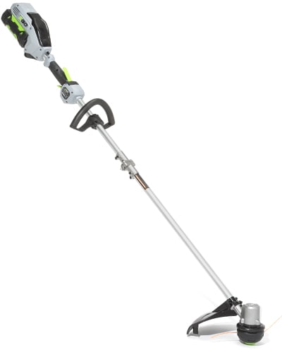 A battery-powered string trimmer.