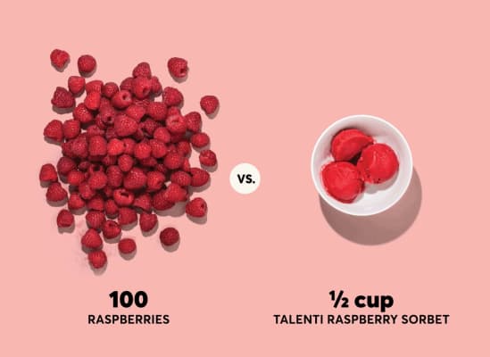 A photo of raspberries and Talenti raspberry sorbet