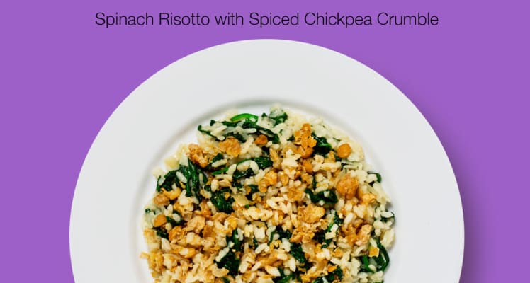 Purple Carrot Spinach Risotto with Spiced Chickpeas Crumble