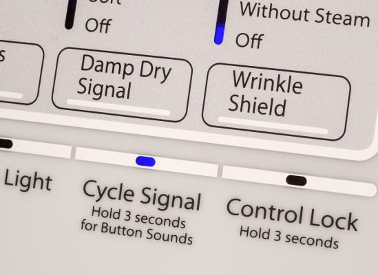 An end-of-cycle signal, which lights up on a dryer's display panel.