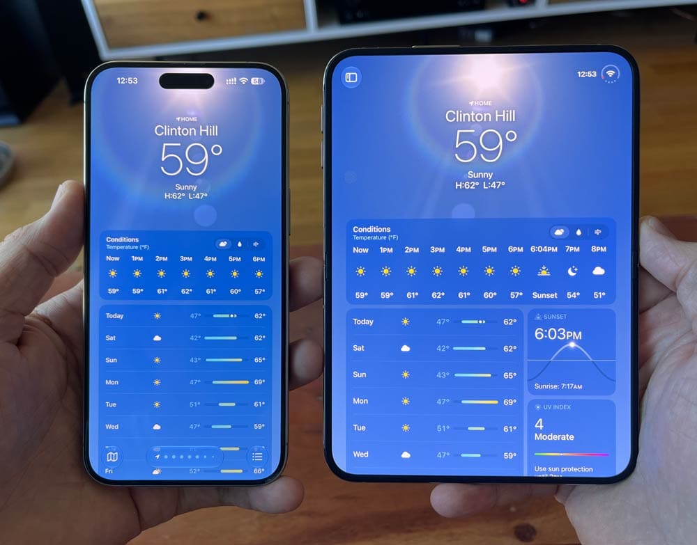 iPhone and iPhone Duo (opened, vertically) side by side.