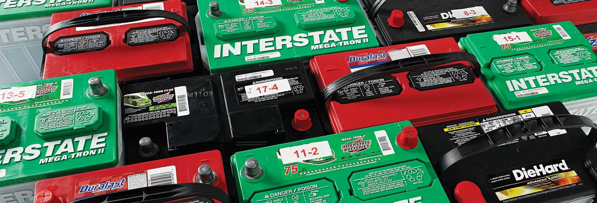 tops of various car batteries