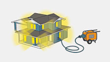 illustration of lit up house plugged into a generator