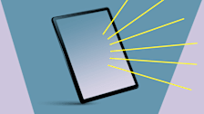Illustration of a tablet in front of a blue purple background