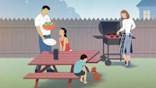 Illustration of a family at a backyard bbq