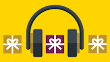 Illustration of headphones with gift boxes.