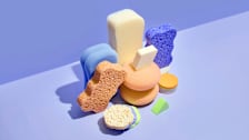 multicolored sponges on a purple background