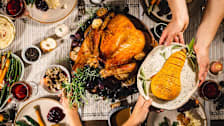 Holiday feast spread across a dining room table