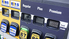 A  gas pump in Miami, Florida with choices of various grades of gas, E15, E85, regular, plus, 
 and premium