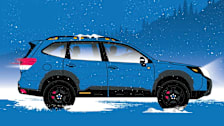 Illustration of a car driving in the snow