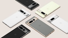 The new Google Pixel 7 and Pixel 7 Pro shown in four different color choices.