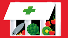 Illustration of first aid kit with food