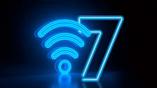 A neon wifi and 7 sign.