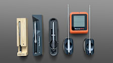 group shot of Meater+l The MeatStick X, Yummly, and ThermaPro meat Thermometers