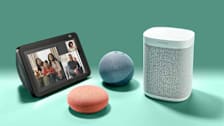 group of 4 different smart speakers (Sonos, Google. Amazon)