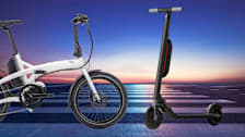 E-bike and scooter on Asphalt road against skyline at night background