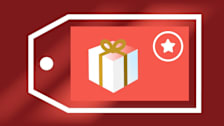 Gift box and star in circle on gift card surrounded by shopping tag
