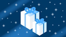 Illustration of gift boxes surrounded by stars.