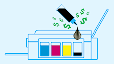 Illustration of a printer being refilled with ink