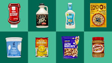 Market Pantry Ketchup, Private Selections Pure Maple Syrup, Tuscan Garden Ranch Dressing, Trader Joe's Honey O's, Good & Gather Plain Greek Nonfat Yogurt, Chef's Cupboard Chicken Noodle Condensed Soup, Kirkland Extra Fancy Mixed Nuts, Peanut Delight Creamy Peanut Butter